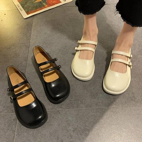 Spring Autumn Women Flats Mary Janes Shoes Double Buckle Leather Shoes Low Heels Casual Shoe Girls Student Oxford Shoes 9235L