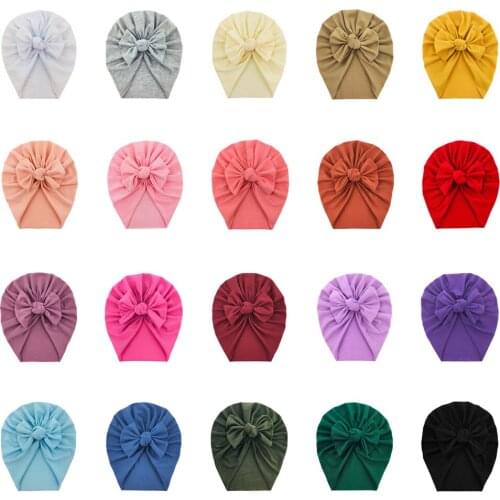 20 Pcs/Lot,New Cotton Baby Hat Big Bow Infant Girls Cap Lovely Flower Beanie Turban Hat Newborn Photography Props Bonnet Enfant
