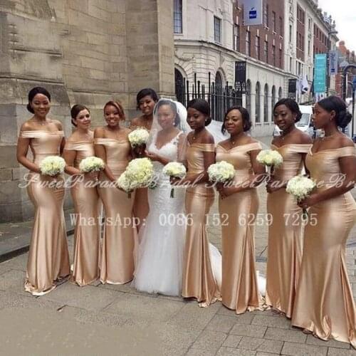 Dark Champagne Bridesmaid Dresses Mermaid 2021 African Women Long Off Shoulder Wedding Party Dress Robe De Soiree De Mariage