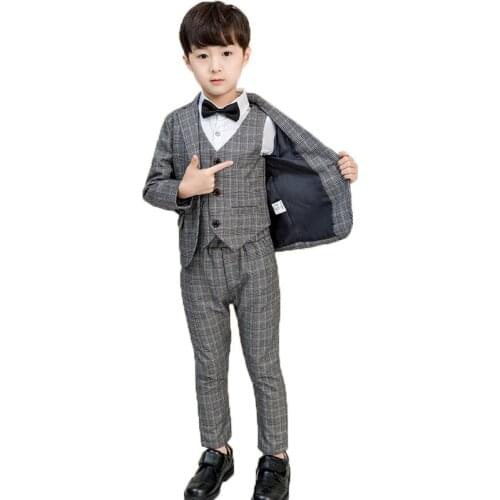 Flower Boys Formal Blazer Clothing Set Kids Jacket Vest Pants 3Pcs Wedding Tuxedo Suit Children Party Performance Dress Costume