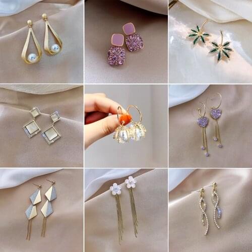 High Quality Exquisite Silve Needle Earrings for Women New Fashion Pearl Rhinestones Pendant Earring Wedding Popular Jewelry