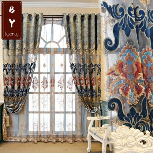 High-end European-style Chenille Embroidered Curtains for Living Room and Bedroom Hollow Floor-to-ceiling Curtains Finished