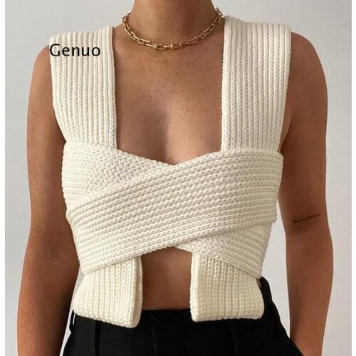 Zenaide Knitted Bandage Tops Sweater Multi Wrap Women Off Shoulder Strapless Sexy Crop Vest Sweater Female 2020