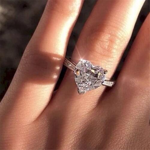 Big zircon heart ring for party women wedding ring jewelry fashion bright shine simple charm love a gift girlfriend got engaged