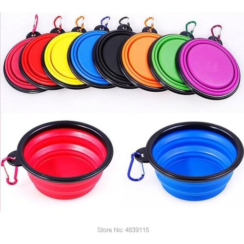 100pcs/lot Silicone Folding Pet Bowls Outdoor Pet Dog Cat Foldable Food Water Bowls with Hooks Together