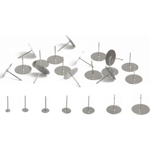 100pcs Stainless Steel Blank Earring Stud Base Fit 3 4 5 6 8 10 12mm Cabochon Cameo Settings DIY Jewelry Making Finding Supplies