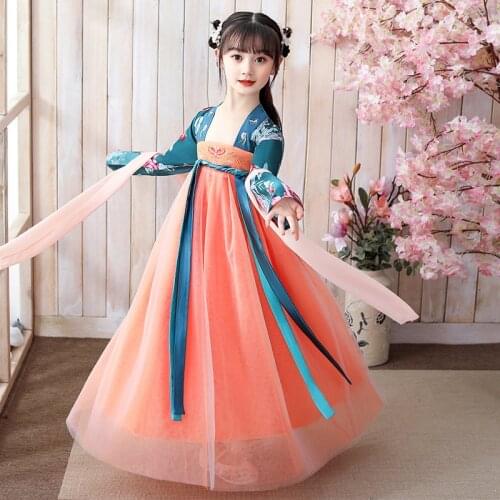 2021 Traditional Girl Dress Kid Hanfu Clothing Cosplay Party Dresses Dance Children Ancient Chinese Tang Dynasty Costumes Dress