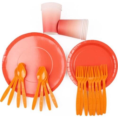 40Pcs Orange Party Decoration Tableware Decoracion Niño Plate Cup Paper Towel Straw Tablecloth Party Birthday Discount