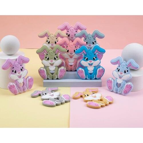 Sunrony 5pcs New Baby Teether Cartoons Animal Rabbit Chewing Pandent Accessories DIY Jewelry Pacifier Clip Teething Toy