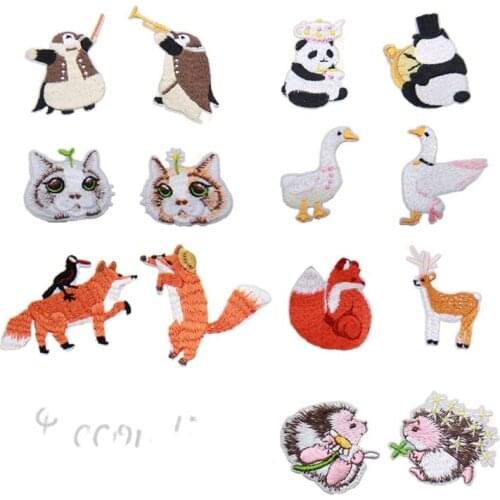 50pcs/lot Embroidery Patch Hedgehog Animal Rabbit Panda Hamster Clothing Decoration Sewing Accessory Iron Heat Transfer Applique