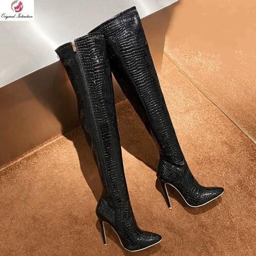 High Heels Over The Knee Boots Women PU Leather Thigh High Boots Ladies Autumn Winter Long Boots Shoes Stiletto Sexy Big Size 48