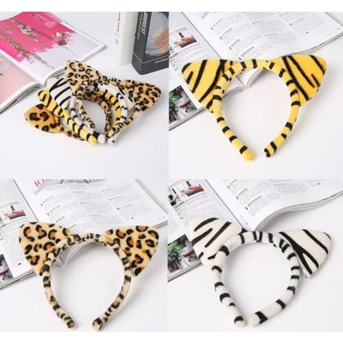 Animal Ear Headband Tiger Leopard Zebra Print Headwear Women Girls Hair Accessories Party Favor Halloween
