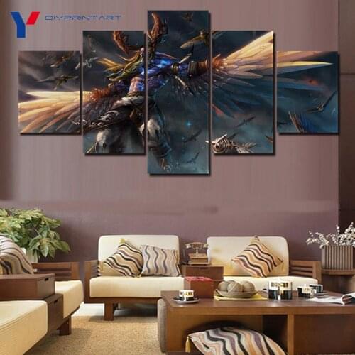 Malfurion Stormrage Wow Painting 5 Panel Game Poster Wall Picture for Living Room Home Decoration Modern Art Paintings