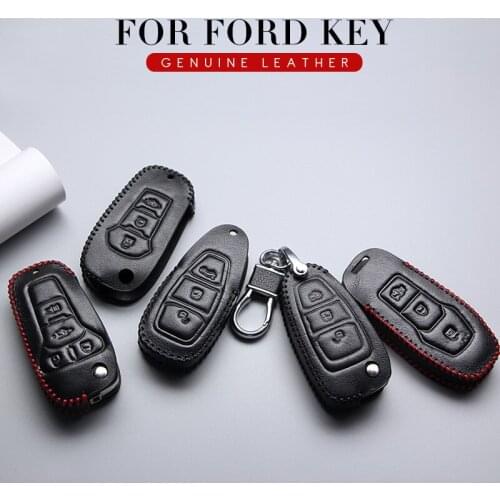 Leather Car Key Cover Case For Ford Transit Custom Explorer 5 Ranger F-150 Mondeo Mk4 MK5 MK3 3 Flex Key Ring Shell Accessories