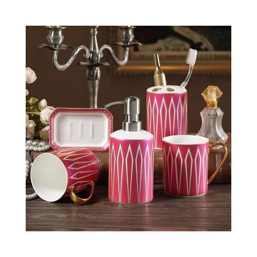 Creative Geometry figure Caramic washing kit Toilet bathroom five-piece set cup+toothbrush holder+lotion bottle+soap dish