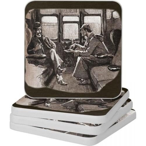 Sherlock Holmes And Watson On A Train Diatomite Square Round Coaster Multifunction Cup Bonsai Mat Soap Pad Diameter 10cm