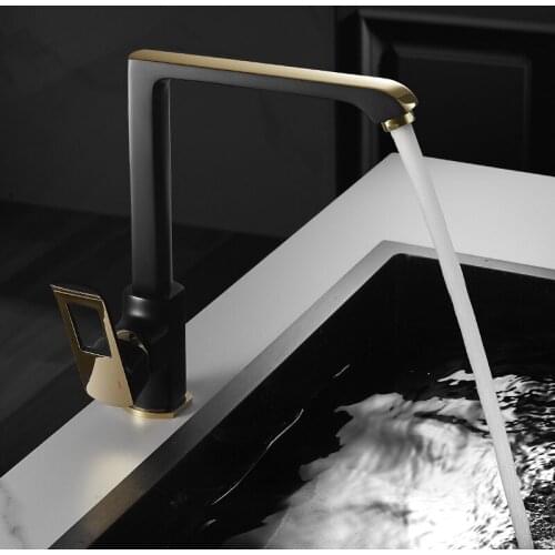 Copper Kitchen Faucets Hot & Cold Solid Brass Sink Mixer Crane Taps Single Handle Rotating Basin Vessel Black & Gold New Arrival