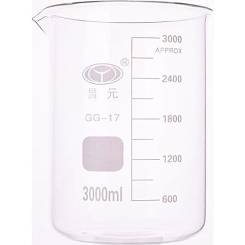 Beaker in low form,Capacity 3000ml,Outer diameter=150mm,Height=210mm,Laboratory beaker