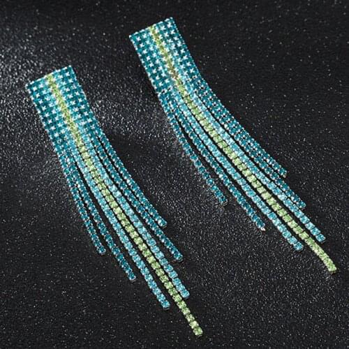 Fashion Multicolor Long Tassel Rhinestone Crystal Earrings For Women Charm Drop Earrings Jewelry Wedding Accessories