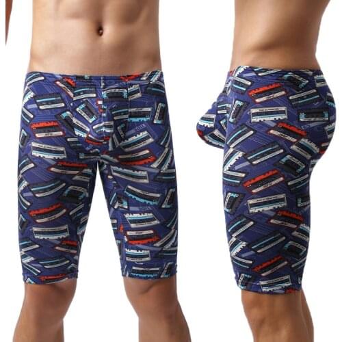 Mens Long Boxer Shorts Sleep Bottoms Printed Cotton Underwear Cueca Bugle Pouch Gay Panties Ropa Interior Masculina Boxershorts