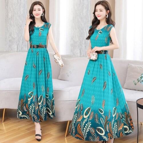 New Fashion Tunic Maxi Dress 2021 Summer Long Dress Floral Print Boho Beach Dress Women Party Dress Vestidos De Festa