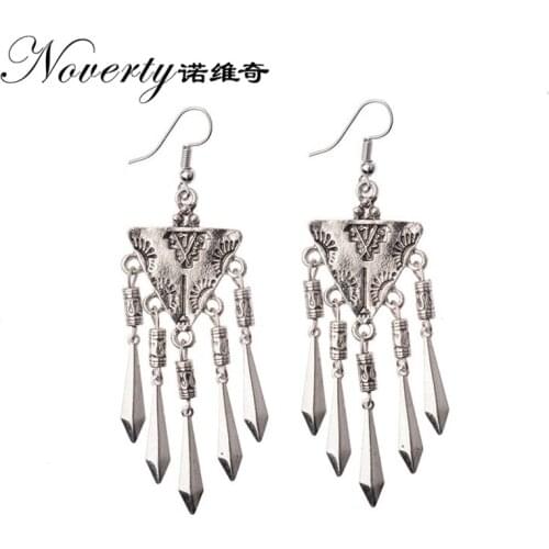 2019 New 1 Pair 60mm Retro Zinc Alloy Triangle Bohemian Tassels Earrings for Womens Fashion Jewelry Gifts Date and Party
