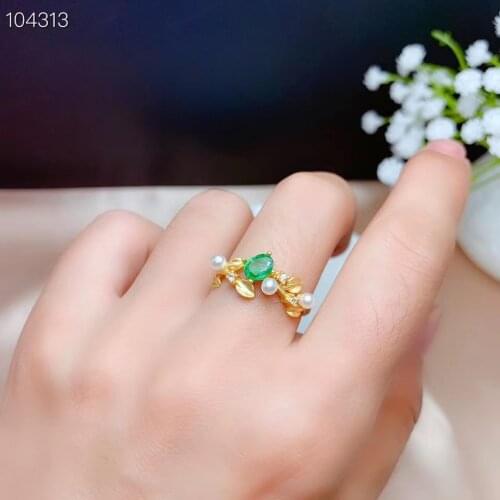 New design natural emerald ring 925 Sterling Silver Gold Plated womens high end jewelry