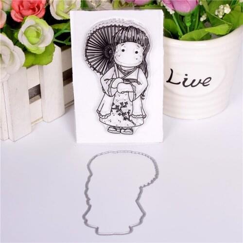 New Girl Cartoon Pattern Stamp And Metal Die Scrapbooking Alphabet Stamp Embossing Craft Making Silicone Transparent Stamps