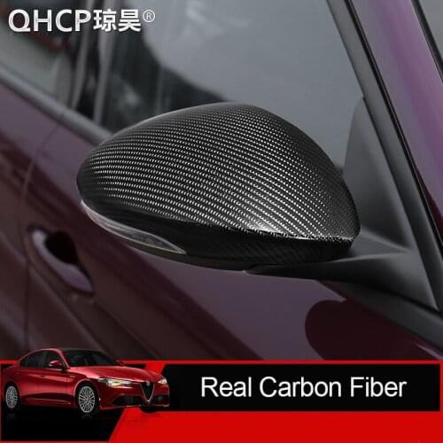 QHCP Rear View Mirror Cover Real Carbon Fiber Side Door Mirror Cover ABS Rearview Mirror Protector For Alfa Romeo Giulia Stelvio