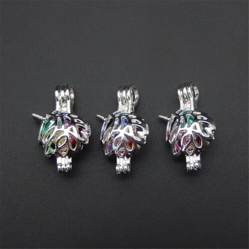 10pcs silver unicorn pearl cage necklace pendant, aroma oil diffuser adds your own pearl, stone makes it more attractive