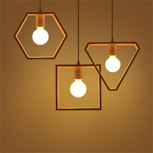 Nordic Led Pendant Lights Wooden Geometric Hanging Lamp For living Room Decoration Indoor Home Bedroom Beside Modern Chandeliers