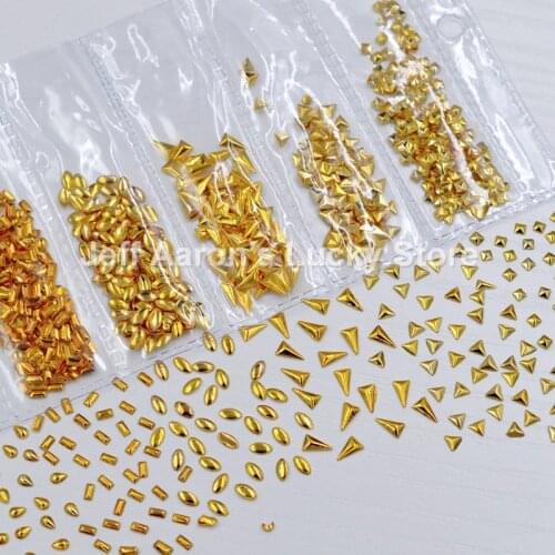 Mixed 6 shapes gold rectangle triangle oval metal nail art decorations studs nails accessoires supplies tool