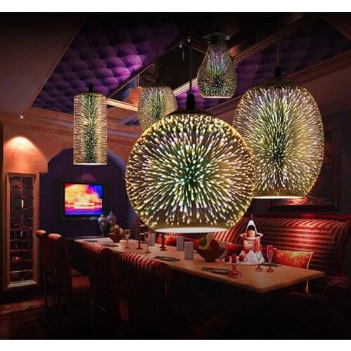 Modern 3D Colorful Nordic Starry Sky Hanging Glass Shade Pendant Lamp Lights E27 LED For Kitchen Restaurant Living Room