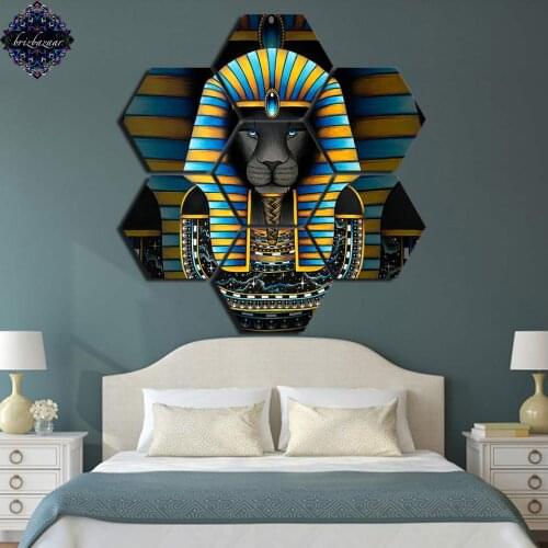 KING by Brizbazaar Modern Wall Art Pictures Home Decor Posters 7 Panels Sphinx Egpyt Living Room HD Printed Painting Frame