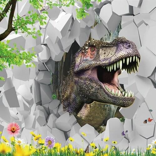 Modern Simple 3D Stereo Dinosaur Broken Wall Photo Wallpaper Mural Living Room TV Sofa Backdrop Wall Decor Papier Peint Enfant