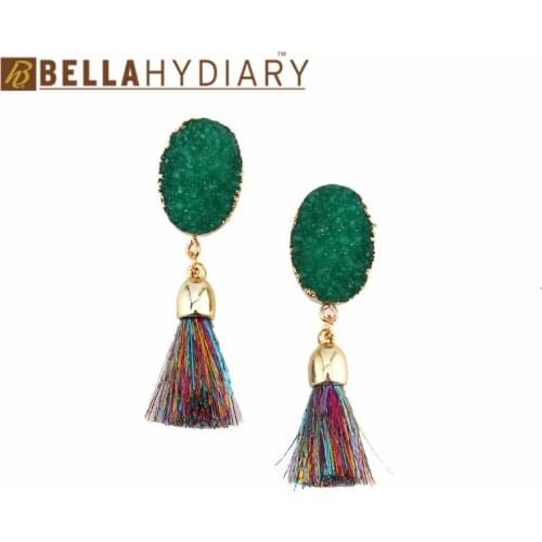 1 Pair Boho Druzy Resin Tassel Earrings For Women Jewelry Statement Pendientes Handmade Bohemian Drop Dangle Earing Earings