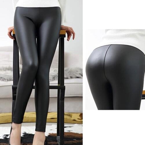 High Quality Matte Pu Faux Leather Pants Women Winter Female High Waist Elastic Pu Leather Stretch Slim Women Pencil Pants