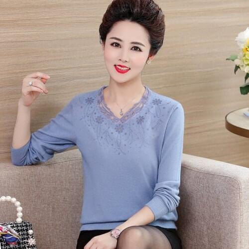High Quality Cashmere Sweater Women V-neck Knitted Sweater Middle-aged Mother Bottoming Warm Pullovers Full Jumper Mujer W2173