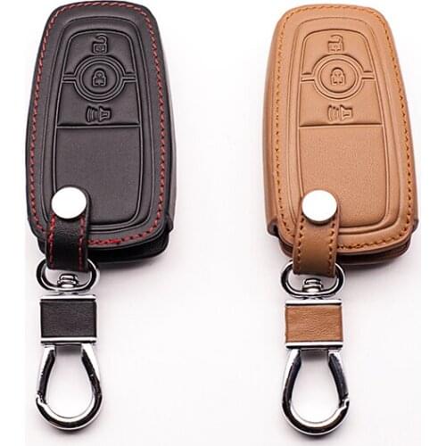 High Quality Leather Key Ring Cover Case Holder For Ford Mondeo 2017 newest fashion men 3 buttons remote control starline a93