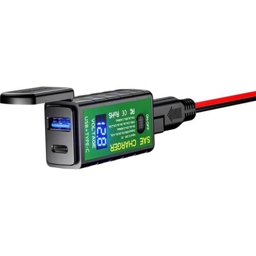 12V-24V SAE to USB Type-C Charger Motorcycle Electronics Adapter Accessories Waterproof Charger With Voltmeter & ON/OFF Switch
