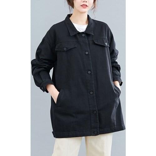 High quality oversize denim jacket women long-sleeved single-breasted black jeans coat female Plus size XXL-5XL outerwear G780