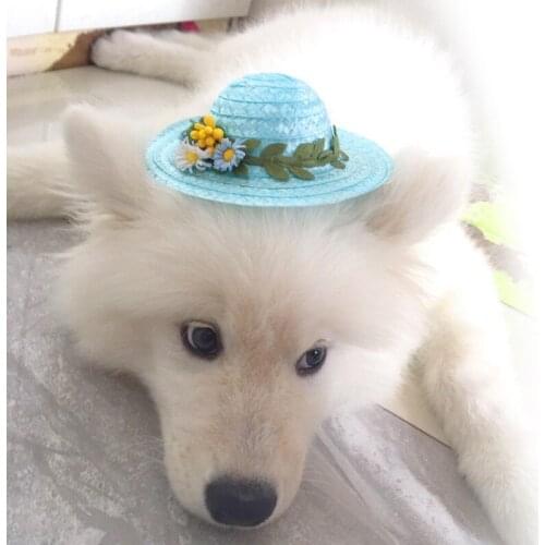 Pet Dog Hat Summer Floral Fashion Hat for Dogs Casual Straw Hat for Small Dogs Cats Hat Chihuahua Teddy