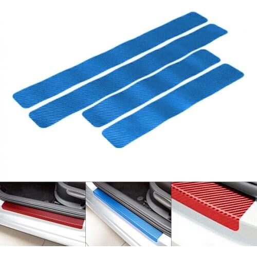 4pcs Universal Carbon Fibre Car Doorsill Bumper Scratch Strip Anti Kick Protect Sticker with Small Scraper