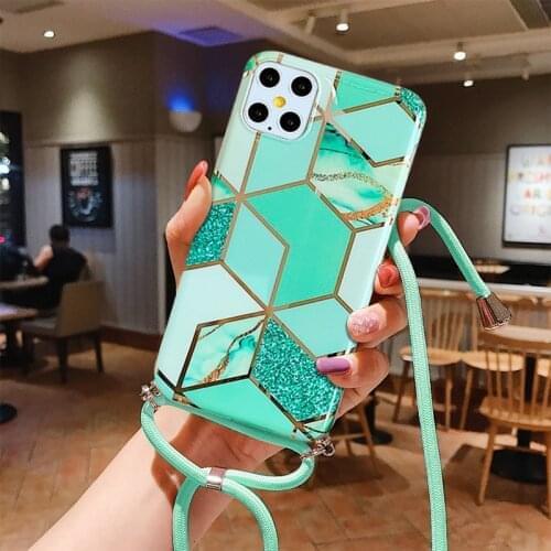 Necklace Lanyard plating Marble Phone Case For Samsung S20 Plus A50 A70 A51 A71 A30 IMD Cover For iPhone 11Promax 11 11Pro 7 8