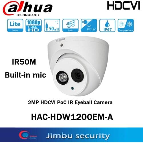 DAHUA HDCVI HAC-HDW1200EM-A 2MP DOME Camera built in mic CMOS 1080P IR 50M IP66 DH-HAC-HDW1200EMP-A security camera