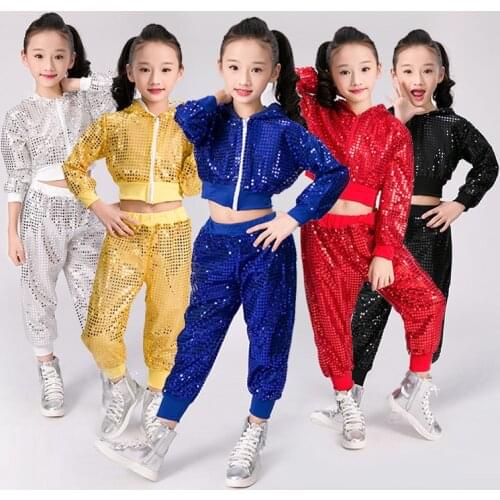 Children Sequin Hip-hop Jazz Dance Costume Girls Student Street DanceWear Ballroom Dancing Competitions Performance Stage Cloth