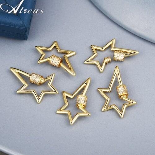 DIY Jewelry Findings Five-Pointed Star Paper Clip Hanging Chains Necklace Pendant Copper Micro Pave Zirconia Screw Hook Clasps