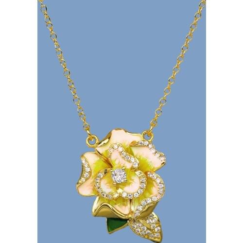 Exquisite Womens Pendant Necklace Yellow Flowers Womens Jewelry Elegant Fashion Party Jewelry Sweater Chain Handmade Enamel