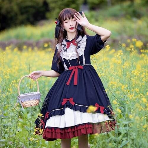 Kawaii Vintage Lolita Short Long Sleeve Dress Japanese Girls Sweet Lovely Lolitas Princess Victorian Ball Gown Anime Cosplay Op