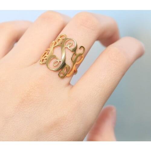 Initials Rings Gold Vintage Gothic Letter Rings Personalized Gold wedding band Custom rings Women anillos